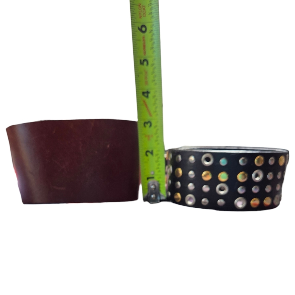 Gap Leather Cuff Bracelet & Black Studded Vegan Leather Cuff Bracelet Set of 2 - Picture 6 of 9